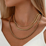 SNAKE BONE TWISTED TOOTH THREE LAYER NECKLACE_CWMM3693