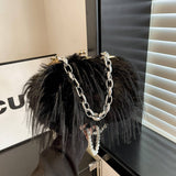 Imitation Turkey Feather Pearl Chain Plush Bag_Cwab4000