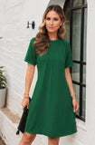 Solid-Color Hollowed-Out Lace Round-Neck Dress