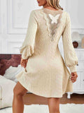 V-Neck Lantern Sleeves Solid Color Dress