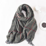 Women Color Matching Plaid Tassel Warm Scarf