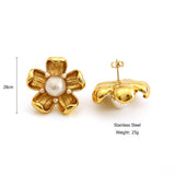 Vintage Style Pearl Titanium Steel Flower Earrings_Cwmm8912