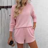 Twist Long Sleeve Shorts Striped Home Suit