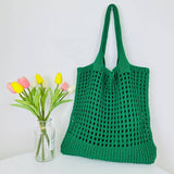 Cwab5059_Solid Color Hollow Bag Single Shoulder Woven Bag