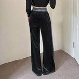 Suede Waist Waist Full Vertical Patchwork Pants