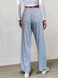 Striped Wide-Leg Belted High-Waisted Yoga Pants