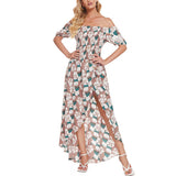 Strapless Halter Print Irregular Split Beach Dress