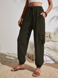 Wash Water Crepe Pocket Casual Cargo Pants