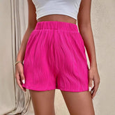 Solid-Color High-Waisted Textured Casual Shorts