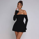 Strapless Backless Long-Sleeved A-Line Dress