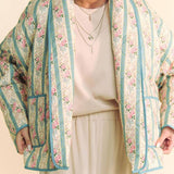 STRIPED FLORAL PRINT LOOSE QUILTED JACKET_CWOJA1552