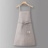 Cotton Striped Grid Kitchen Apron With Pocket_Cwmm10095