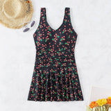Womens Printed Suspender Skirt One-Piece Swimsuit