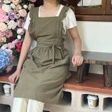 SOLID COLOR COTTON PASTORAL FLORAL SMOCK APRON_CWMM5829