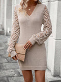 Solid Color Cut-Out V-Neck Sweater Dress