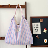 Striped Lightweight Large Capacity Canvas Bag_Cwab3094