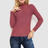 Wide-Striped Solid-Color Long-Sleeved Top