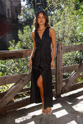 V Neck Sleeveless Sexy Solid Color Hip Wrap Dress_Cwdmd1361