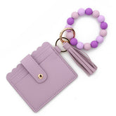 SOLID COLOR PU WALLET WITH BEAD BRACELET KEYCHAIN_CWAB4959