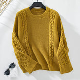 Twist Knit Sweater Solid Color Pullover Sweater