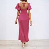Solid Color Peach Collar Slim-Fit Dress