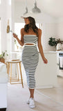 Strapless Striped Knit Slim-Fit Hip Wrap Dress