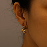 ELEGANT 18K STEEL STAR MOON HOOP EARRINGS_CWMM8919