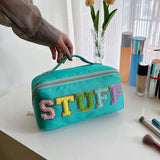 NYLON HAND HELD FLOCKING LETTER COSMETIC BAG_CWAB4383