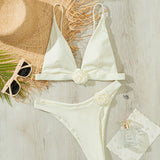 3D FLORAL BIKINI SET SOLID COLOR SWIMSUIT_CWMW0693