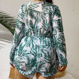 LEAVES SEXY PLUS SIZE SPLIT BIKINI SWIMSUIT_CWMW0223