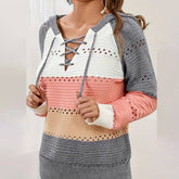 V-Neck Striped Hooded Knit Jumper