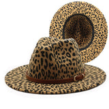 LEOPARD PRINT WOOLEN HAT WIDE BRIM JAZZ HAT_CWAH2534