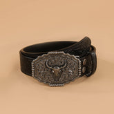BULL HEAD CARVED VINTAGE DISTRESSED EMBOSSED BELT_CWMM3942