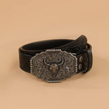 BULL HEAD CARVED VINTAGE DISTRESSED EMBOSSED BELT_CWMM3942