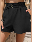 BLACK CRINKLE HIGH WAISTED STRAIGHT LEG SHORTS_CWBSP0186