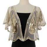 BEADED SEQUIN CAPELET VINTAGE EVENING SHAWL_CWMM8962