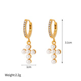 18K GOLD INLAID RHINESTONE PEARL CROSS EARRINGS_CWAHA0898