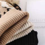 CASUAL WARM LEOPARD FUR BALL PATTERN KNITTED HAT_CWAH2174
