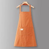 Cotton Striped Grid Kitchen Apron With Pocket_Cwmm10095