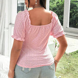 SWEET SQUARE NECK SLIM FIT SHORT SLEEVE TOP_CWTHT0271