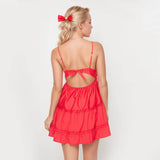 Solid Color Lace Slim French Dress With Suspenders