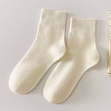 SIMPLE STYLE SOLID COTTON CREW SOCKS FOR WOMENS_CWMS1373