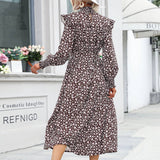 Wooden Ear Sleeves With Belt Floral Print Dress