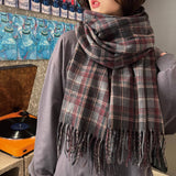 RED PLAID WINTER SCARF THICK WARM SHAWL WRAP_CWASC0175