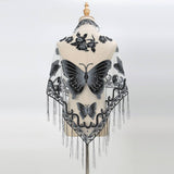 LACE BUTTERFLY EMBROIDERED TRIANGLE SHAWL_CWMM1994