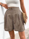 Solid Colored Shorts With Loose Casual Buttons