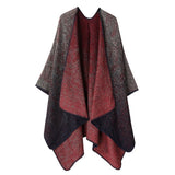 JACQUARD SLIT SHAWL WITH FAUX CASHMERE SCARF_CWASC2164