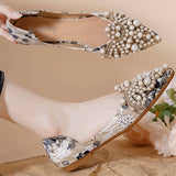 FAUX PEARL FLORAL PRINT DECOR FLAT SHOES FOR WOMAN_CWSHF0008