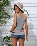 U-Neck Colored Striped Knitted I-Shaped Vest