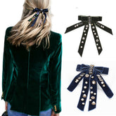Velvet Bow Personalized Diamond Pearl Hairpin